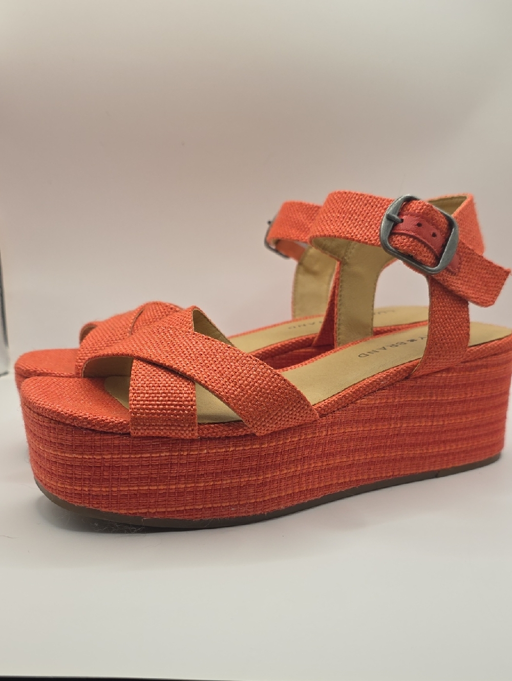 Lucky Brand Orange Woven Platform Sandals with Buckle Bright Fun Travel Vacation - Picture 3 of 9